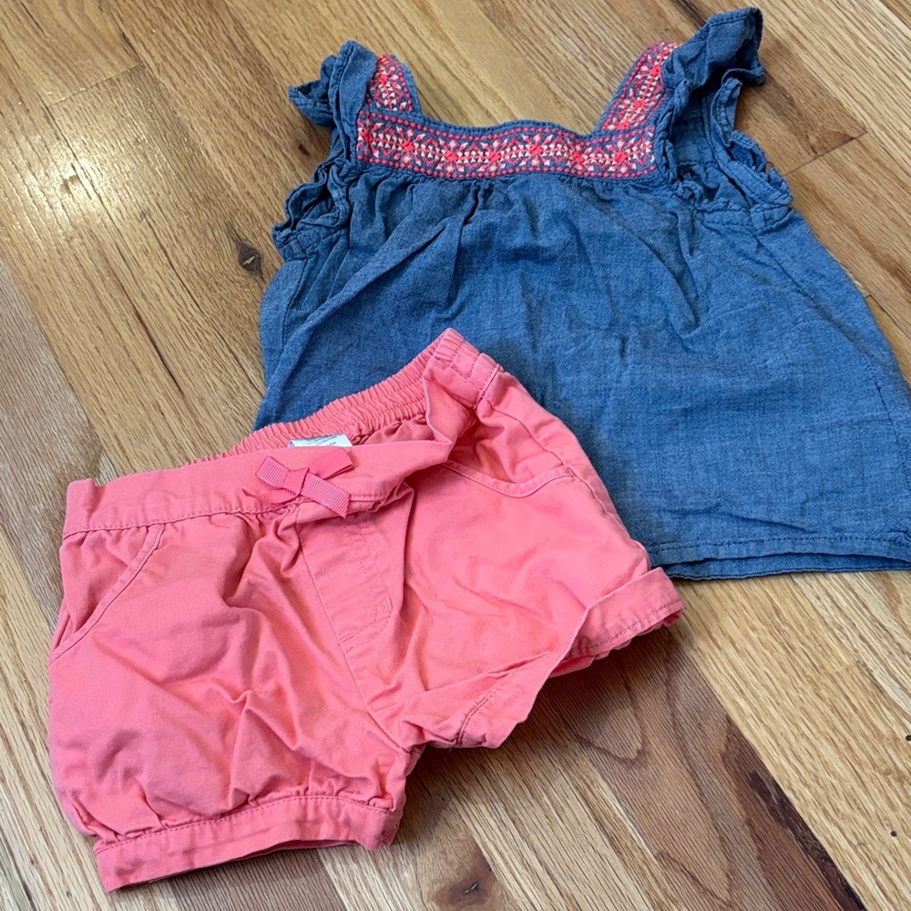 OshKosh Chambray Tank with Coral Embroidery